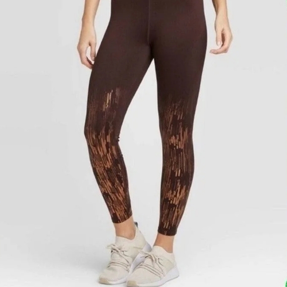 JoyLab Shine High Waisted Leggings 7/8 Length Brown Copper Womens Size XS New - Picture 1 of 10